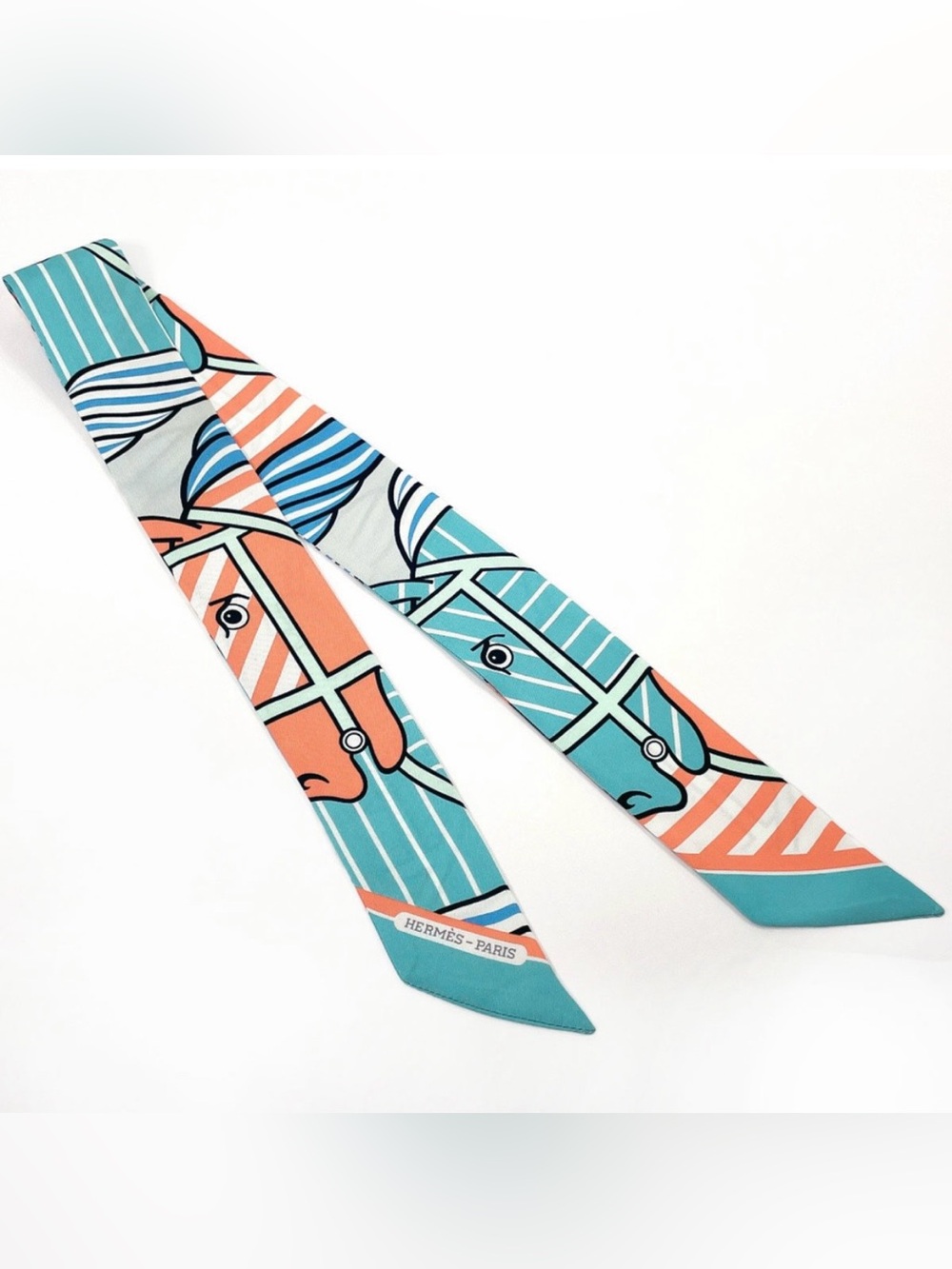 QUADRIGE BAYADERE Twilly Scarf 100% Silk Blue Multi Color